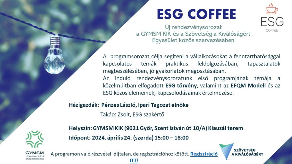 Január 24-én startolt az ESG Coffee rendezvény sorozatunk és a következő hetekben újabb rendezvényekkel várjuk a téma iránt érdeklődőket: